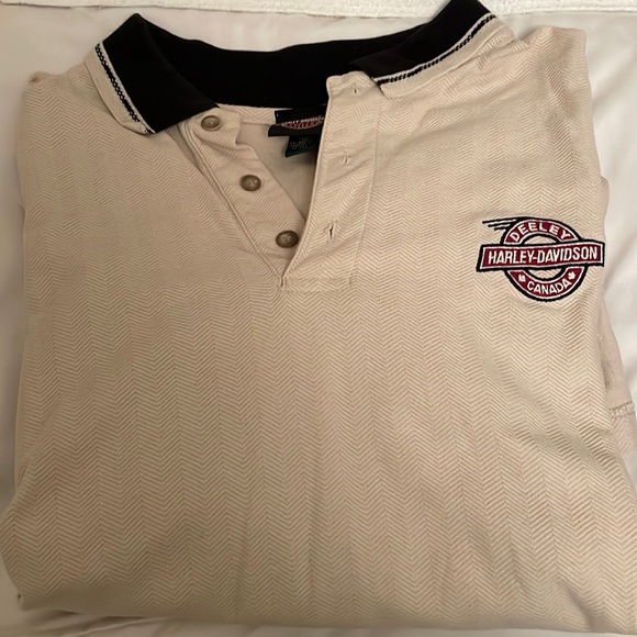 Harley Davidson mens cream and blue short sleeve polo. Size xxl. 100 % cotton - Picture 1 of 10